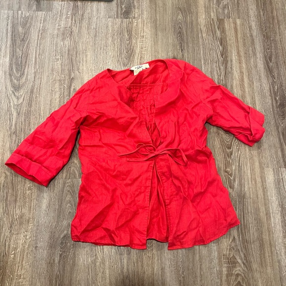 Ecru 100% Linen Red Cardigan - Picture 9 of 12